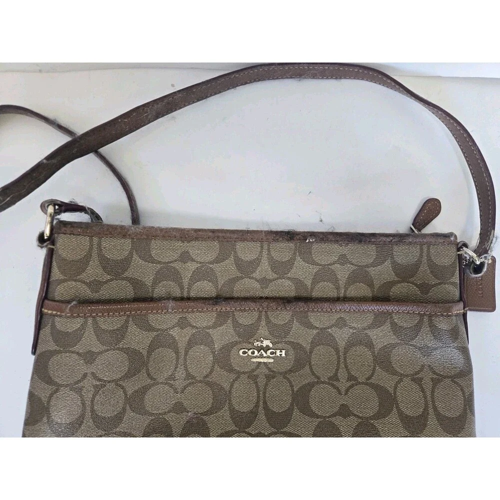 Coach Purse Womens Brown Signature Canvas File Crossbody Bag